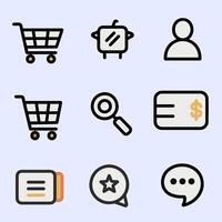 Nine Simple Icons Representing Shopping Search User Payment and Communication Concepts. vector