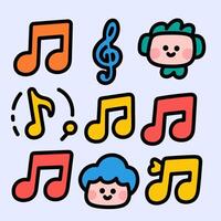 Playful Music Notes and Character Icons in Bold Outlines and Bright Colors. vector