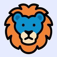 Creative lion head with blue facial area, lion head artwork combines vibrant color and outline for unique identity or branding use. vector