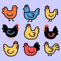 Multicolor Chicken Icon Set vector