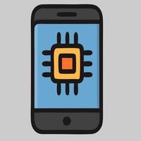 Smartphone Displaying Stylized Microchip Illustration. vector