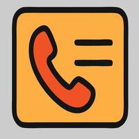 Orange Phone Receiver Icon with Two Horizontal Lines on Yellow Rounded Square. vector