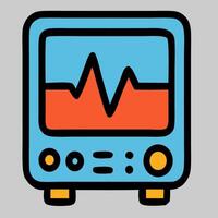 Stylized Blue Medical Monitor Displaying Orange Heartbeat Rhythm with Buttons. vector
