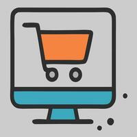 Online Shopping Cart Icon on Computer Screen. vector