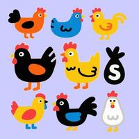 Funny Chicken Icon Collection vector