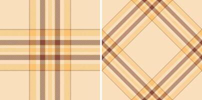 Warm plaid pattern set with intersecting stripes in beige, brown, and yellow. Textile design, wrapping, backgrounds, apparel, home decor. Fashion, classic. vector