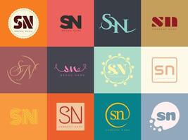 SN logo company template. Letter s and n logotype. Set different classic serif lettering and modern bold text with design elements. Initial font typography. vector