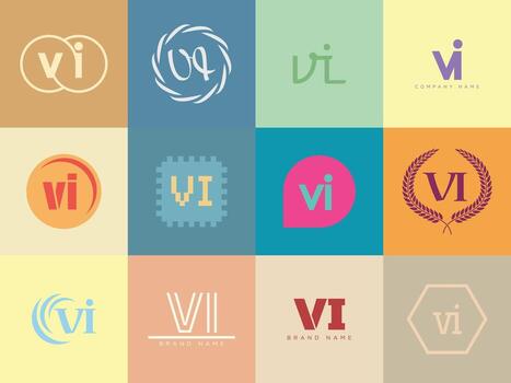 VI logo company template. Letter v and i logotype. Set different classic serif lettering and modern bold text with design elements. Initial font typography. vector