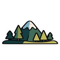 Stylized Mountain Landscape with Trees and a Unique Color Palette. vector
