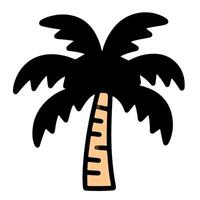 Stylized Palm Tree Icon with Bold Black Fronds and Tan Trunk. vector