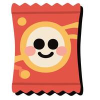 Cheerful Cartoon Snack Packet with Happy Face Design. vector