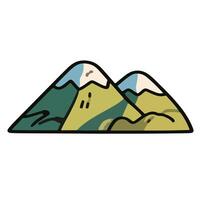 Stylized Mountain Range with Snow-Capped Peaks and Green Slopes Illustration. vector