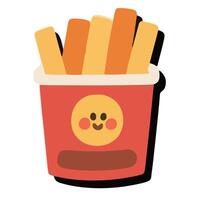 Cartoon French Fries in a Red Container with a Smiling Face Design. vector