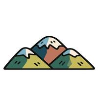 Stylized Mountain Range with Varied Colors and Snow-Capped Peaks Cartoon Aesthetic. vector