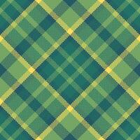 Classic green and yellow plaid pattern, a versatile textile design. Seamless repeatable texture. Ideal for backgrounds, apparel, and festive projects. vector