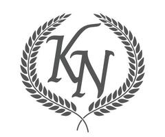 Initial letter K and N, KN monogram logo design with laurel wreath. Luxury calligraphy font. vector
