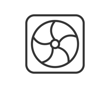 Simple minimalist line art icon of a fan or propeller within a rounded square. Ideal for symbolizing cooling, ventilation, or technology. illustration for app or UI design. vector