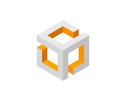 Abstract isometric cube design, featuring a gray and orange color scheme. Represents connection, innovation, or technology. Ideal for corporate branding, presentations, or techrelated content. vector