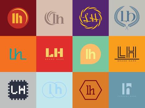 LH logo company template. Letter l and h logotype. Set different classic serif lettering and modern bold text with design elements. Initial font typography. vector