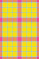Vibrant yellow, pink, and light blue plaid pattern. Perfect for textile design, fashion, or website backgrounds. This cheerful, seamless texture evokes summer energy and playful style. vector