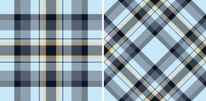 Elegant pastel blue plaid patterns, perfect for textile design, fashion, or website backgrounds. Two distinct styles offer versatility a classic check and a dynamic diagonal weave. vector