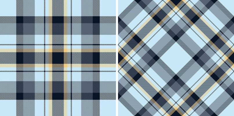Elegant pastel blue plaid patterns, perfect for textile design, fashion, or website backgrounds. Two distinct styles offer versatility a classic check and a dynamic diagonal weave.