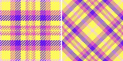 Vibrant yellow, pink purple plaid patterns. Perfect for textile design, fashion, web backgrounds, or print projects. These cheerful, geometric designs offer a playful yet sophisticated aesthetic. vector
