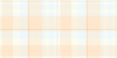 Soft pastel plaid pattern. Woven texture with peach, cream, and light blue hues. Use for backgrounds, textiles, or decorative designs. Calming, gentle feel. vector