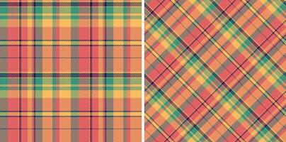 Fabric background of texture plaid check with a pattern tartan textile seamless. Set in retro colors for menswear fashion trends. vector