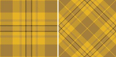 Two stylish plaid patterns in mustard yellow and brown hues. Perfect for textile design, apparel, packaging, or website backgrounds. vector