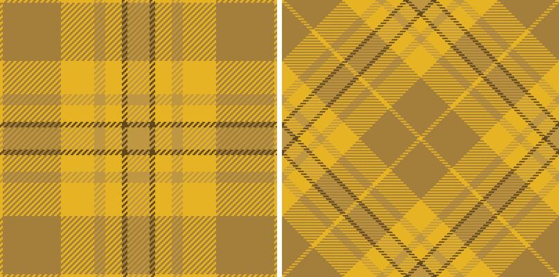 Two stylish plaid patterns in mustard yellow and brown hues. Perfect for textile design, apparel, packaging, or website backgrounds.