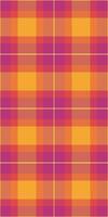 Trim tartan check background, kilt seamless fabric. Anniversary plaid pattern texture textile in pink and amber colors. vector