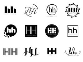 HH logo company template. Letter h and h logotype. Set different classic serif lettering and modern bold text with design elements. Initial font typography. vector