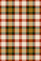 Warm autumnal plaid pattern. Seamless texture in earthy tones of red, orange, brown, and cream. Ideal for textile design, fallthemed projects, or rustic backgrounds. vector
