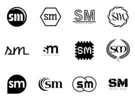 SM logo company template. Letter s and m logotype. Set different classic serif lettering and modern bold text with design elements. Initial font typography. vector