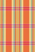 Vibrant summer plaid pattern in warm orange, yellow, and teal hues. Perfect for textile design, fashion, or website backgrounds. This cheerful, textured image evokes feelings of warmth and energy. vector