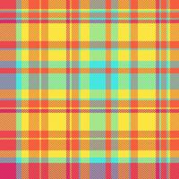 Vibrant, seamless tartan pattern with bold colors. A striking textile design, ideal for backgrounds, fashion, and design projects needing a retro or preppy aesthetic. vector