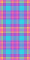 Scottish check plaid, weave fabric pattern seamless. Purple textile background tartan texture in violet and cyan colors. vector
