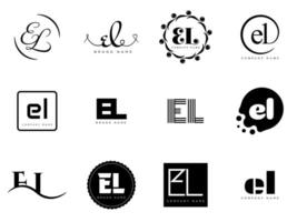 EL logo company template. Letter e and l logotype. Set different classic serif lettering and modern bold text with design elements. Initial font typography. vector