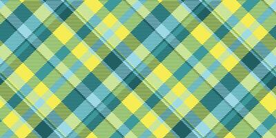 Vibrant diagonal plaid pattern in sunny yellow, teal, and light blue. Perfect for textiles, web design, or packaging. This cheerful, modern design evokes feelings of freshness and optimism. vector