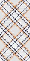 Elegant diagonal plaid pattern in soft orange, navy, and white. Perfect for textile designs, fashion, backgrounds, and website templates. Subtle texture adds visual depth. vector