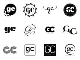 GC logo company template. Letter g and c logotype. Set different classic serif lettering and modern bold text with design elements. Initial font typography. vector