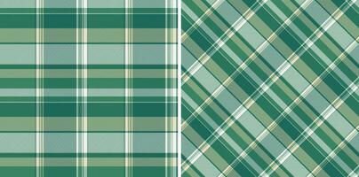 Set of two green plaid patterns. Classic textile designs, versatile for backgrounds, fabrics, or festive themes. Use for digital or print projects vector