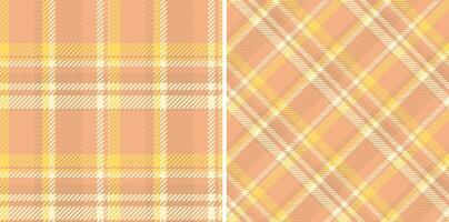 Two seamless pastel plaid patterns in peach and yellow. Perfect for textile design, website backgrounds, or fashion illustrations. These soft, warm tones evoke feelings of comfort and style. vector