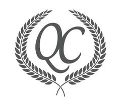 Initial letter Q and C, QC monogram logo design with laurel wreath. Luxury calligraphy font. vector