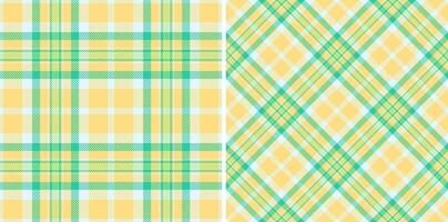 Two seamless plaid patterns. One classic, one diagonal. Pastel yellow green color scheme. Great for textiles, backgrounds, designs. Versatile eyecatching. vector