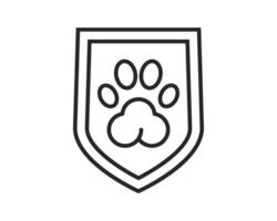 Minimalist icon featuring a paw print within a shield. Symbolizes protection, animal care, security. Ideal for veterinary services, pet products, or animal welfare. vector