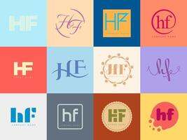 HF logo company template. Letter h and f logotype. Set different classic serif lettering and modern bold text with design elements. Initial font typography. vector