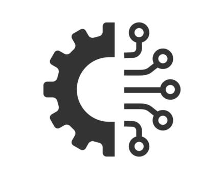 Technology and industry concept. Half gear, half circuit board represents innovation, automation, and digital transformation. Use for tech, engineering visuals. vector
