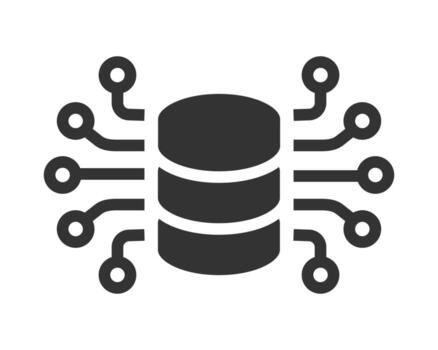 Clean, modern icon of a data server connected to a network. Ideal for illustrating cloud computing, data management, or cybersecurity concepts in web design, presentations, and infographics. vector